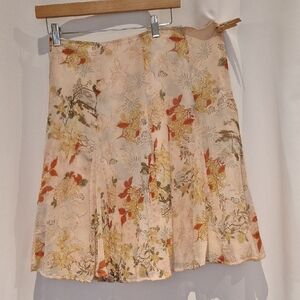 Autre Ton Light Pink Floral A-Line 100% Silk Skirt